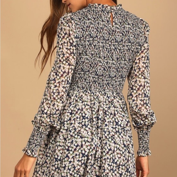 Lulu’s Floral Forever Navy Blue Floral Print Smocked Skater Dress - Picture 4 of 5